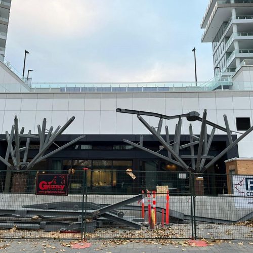 Poplar Painting - A building with a fence and a fence.